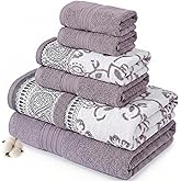 Modern Threads Ophelia 6-Piece 100% Cotton Towel Set – Reversible Yarn Dyed Jacquard & Solid – Includes 2 Bath Towels, 2 Hand Towels, 2 Washcloths – Absorbent, Quick Dry, Soft & Durable – Lavender