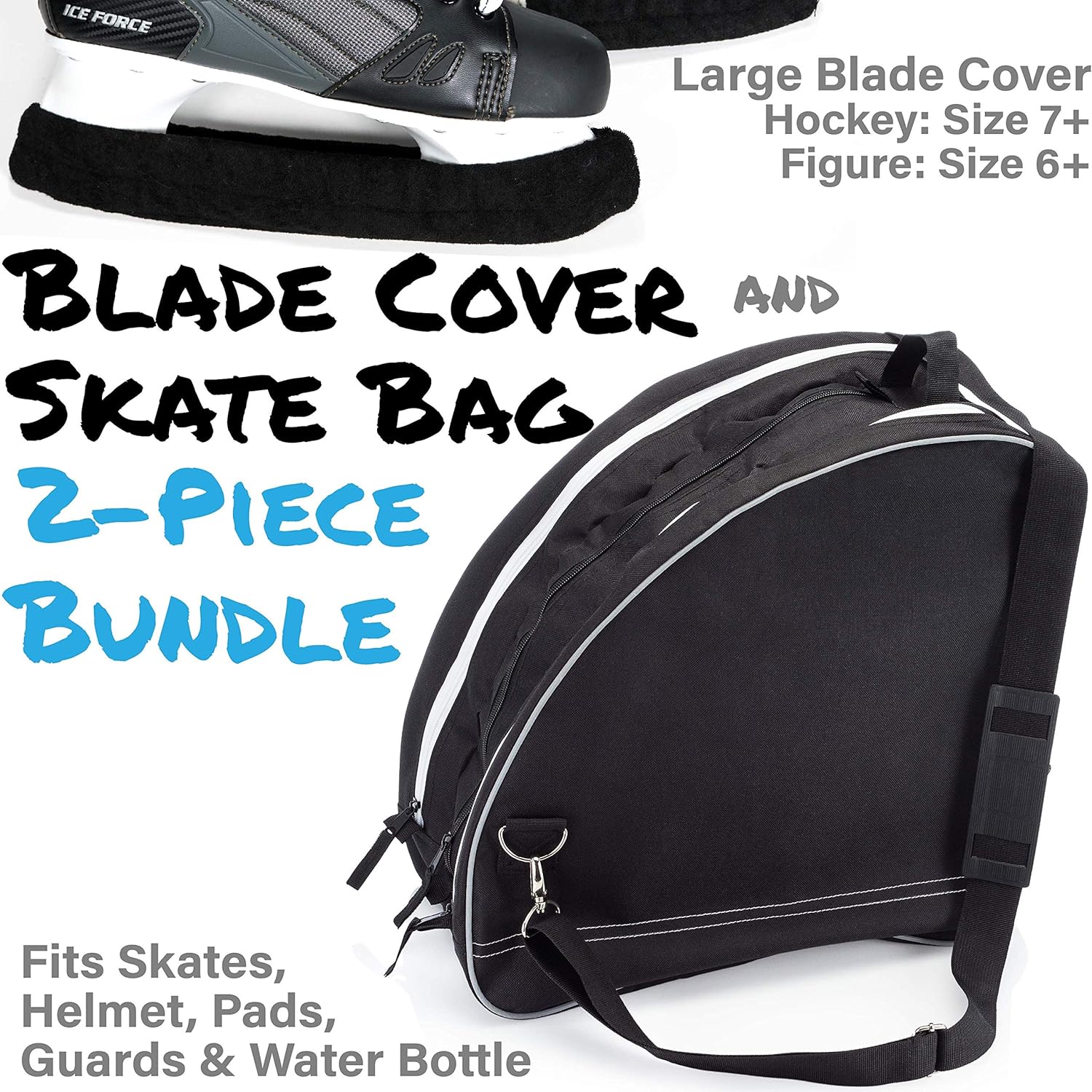 Athletico Ice Skate Bag + Large Skate Blade Cover - Bundle Includes Skate Bag for Ice Skates, Figure Skates, or Hockey Skates and Blade Cover to Protect Blades (Black) (Black, Large) : Sports & Outdoors