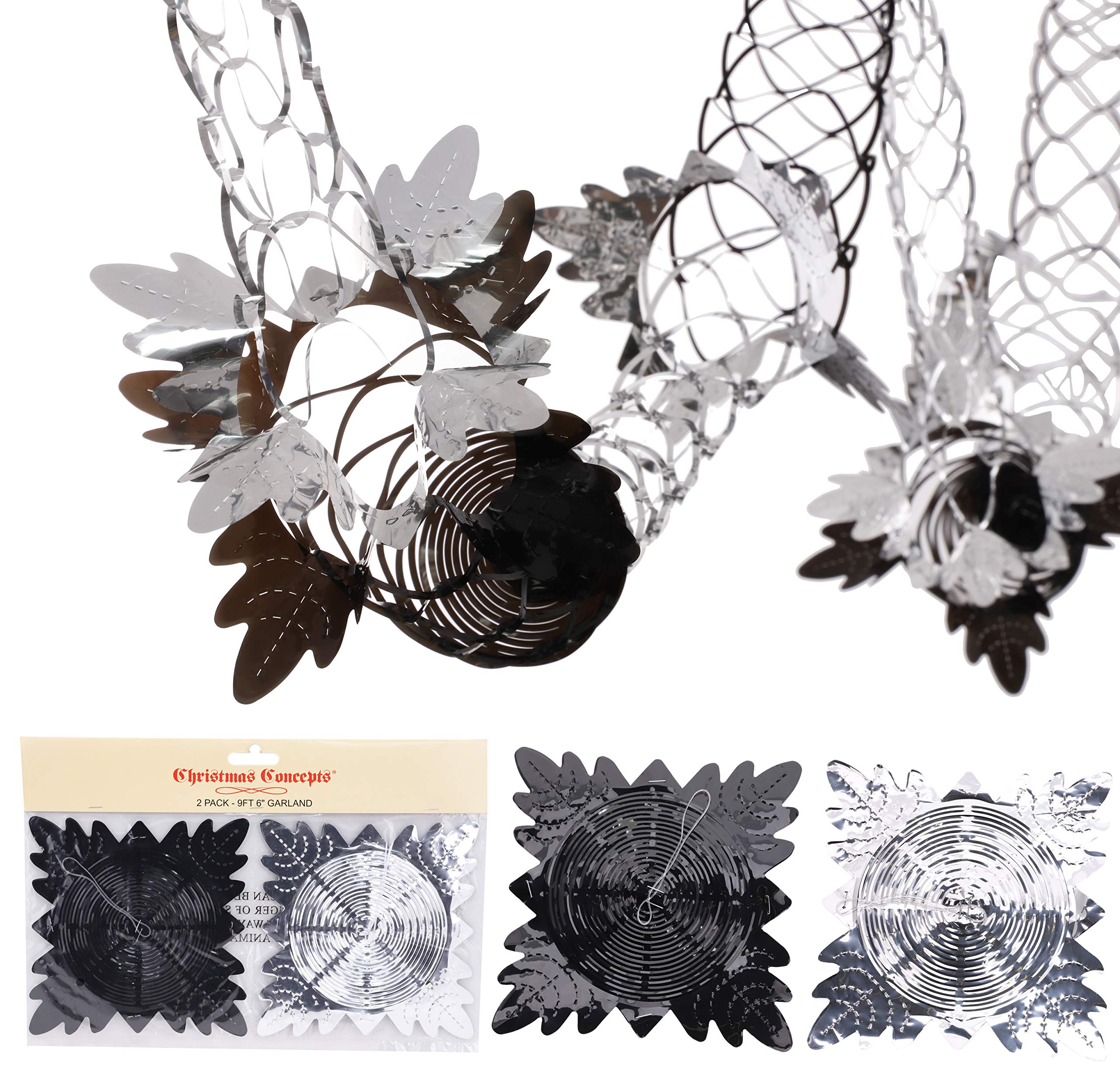 Christmas Concepts® Pack Of 2 2.7m (9ft) Garland Festive Hanging Decorations - Christmas Decorations (BLACK & SILVER)