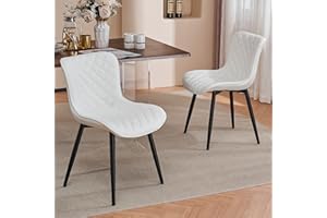 YOUNIKE White Dining Chairs Set of 2 Modern Kitchen & Dining Room Chairs with Metal Legs, Faux Leather Accent Side Chair with
