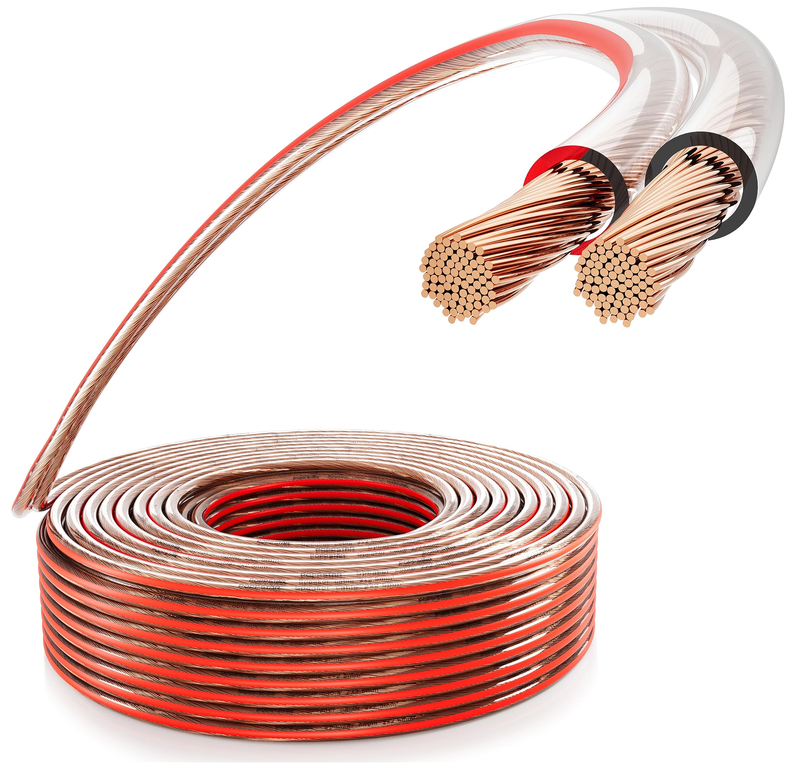Poppstar 15m Speaker Cable 2x2.5 mm² (solid copper inner conductor OFC 99.99%, transparent PVC sheath)