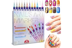 LRMEUMA 12 Colors Nail Art Pens Set, Nail Art Markers Polish Pens for 3D Nails, Dotting Drawing Painting Liner Brush for DIY Manicure, Home and Salon Nail Art Tools for Women and Men