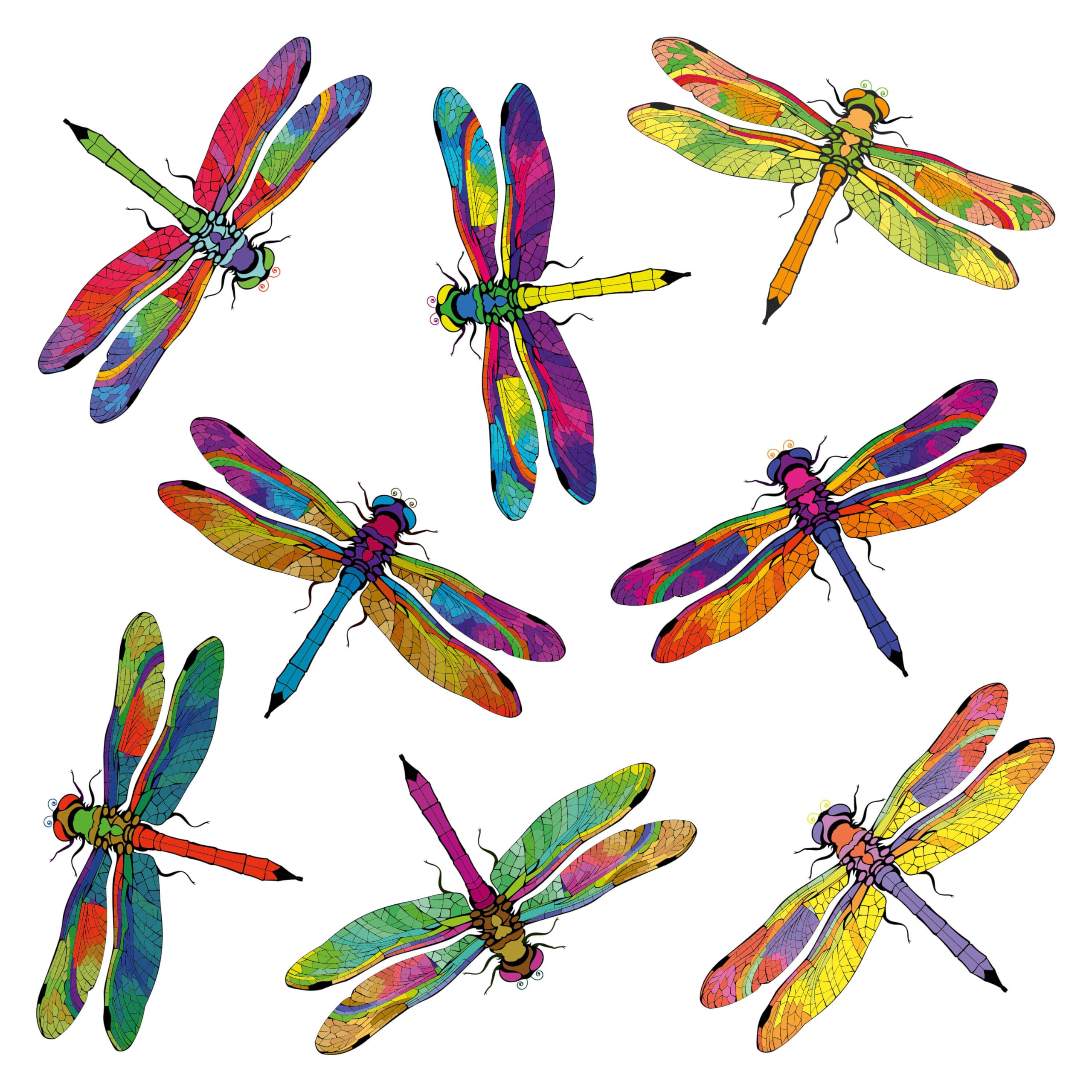 Window Stickers - 8 Beautiful Dragonflies Decorative Electrostatic Stickers - Prevent Birds Bumping Into Your Windows