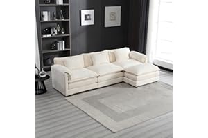 ERYE L-Shaped Corner Convertible Modular Sectional Sofa Couch W/Movable Ottoman and 3 Pillows, Chenille Upholstery Double Cushions Deep Seat Sleeper Sofa&Couch for Home Office Apartment Living Room