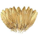 Larryhot Gold Goose Feathers for Crafts - 6-8 inch