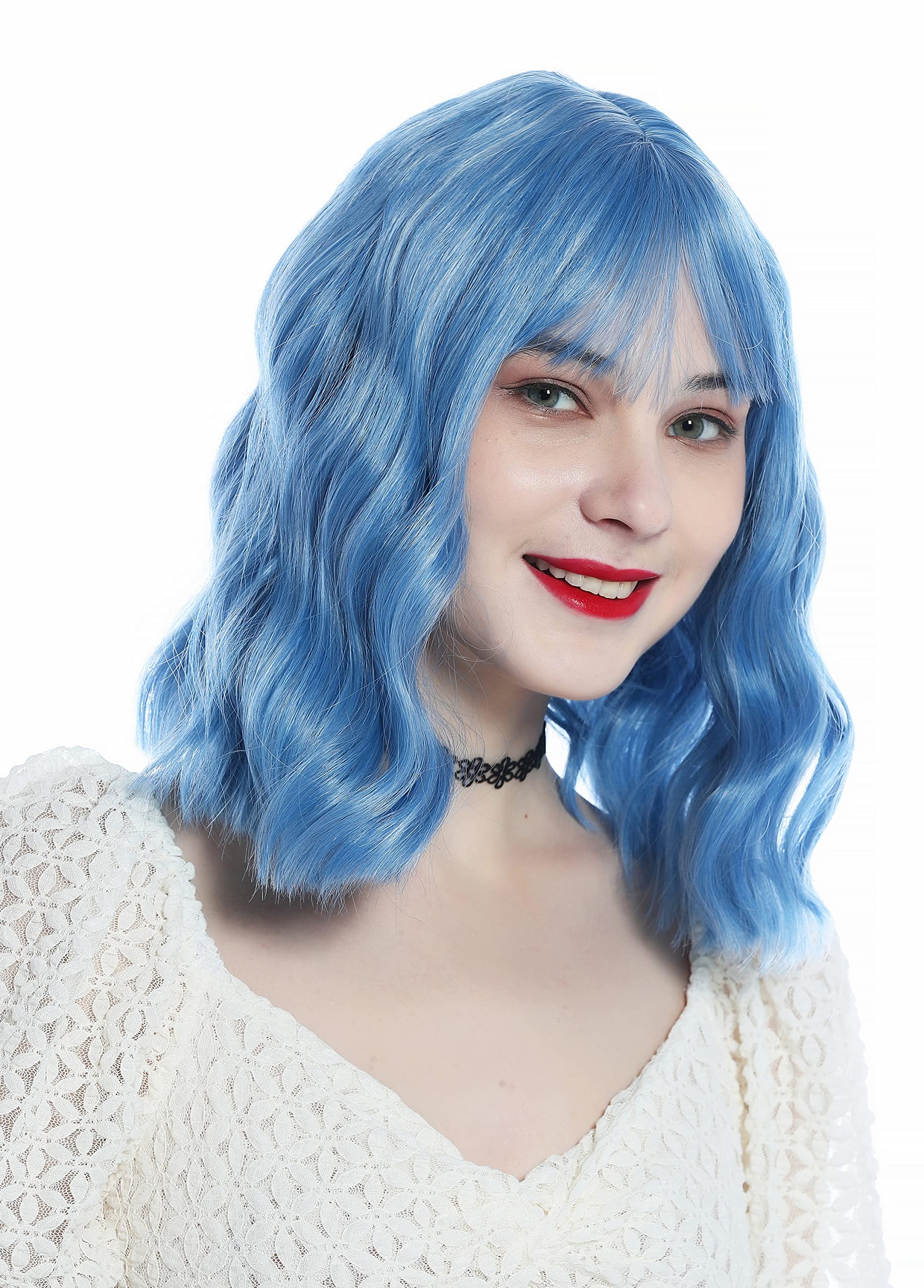 WIG ME UP - SZL0851-T4043/S-gray Very cute ladies' wig shoulder-length bands wavy blue with white streaks