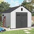 8x10 FT Outdoor Resin Storage Shed - Waterproof Plastic Garden Shed With Lockable Door & Windows