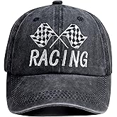 HHNLB Black and White Checkered Flag Race Car Hat, Adjustable Washed Cotton Embroidered Baseball Cap for Men Women