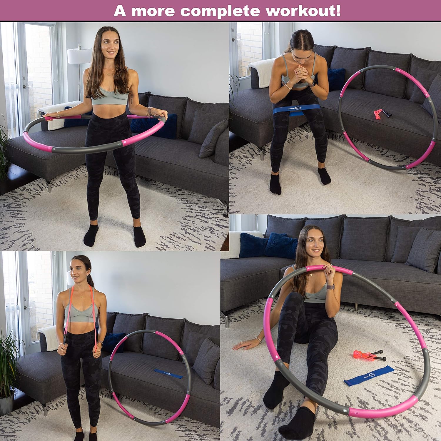Better Sense Hoola Hoop for Adults - 8 Section Detachable Hoola Hoops, 2lb Weighted Hoola Hoop for Exercise - Portable Smooth & Soft Padding Weighted Hula Hoop with Jump Rope & Resistance Band: Toys & Games