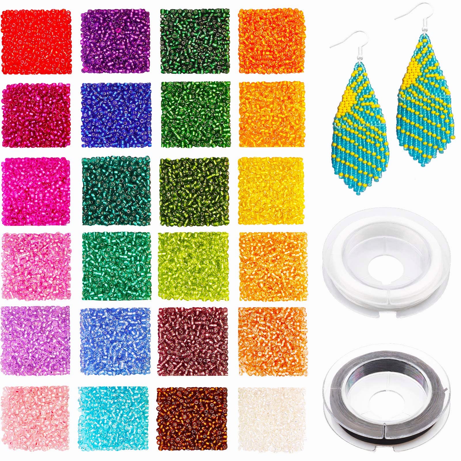 7200pcs Colorful Seed Beads 2mm for Bracelet Making Kit, 24 Colors Small Pony Tiny Glass Beads for Embroidery Necklaces Earrings Crafting, Jewellery Making Kit — image 1