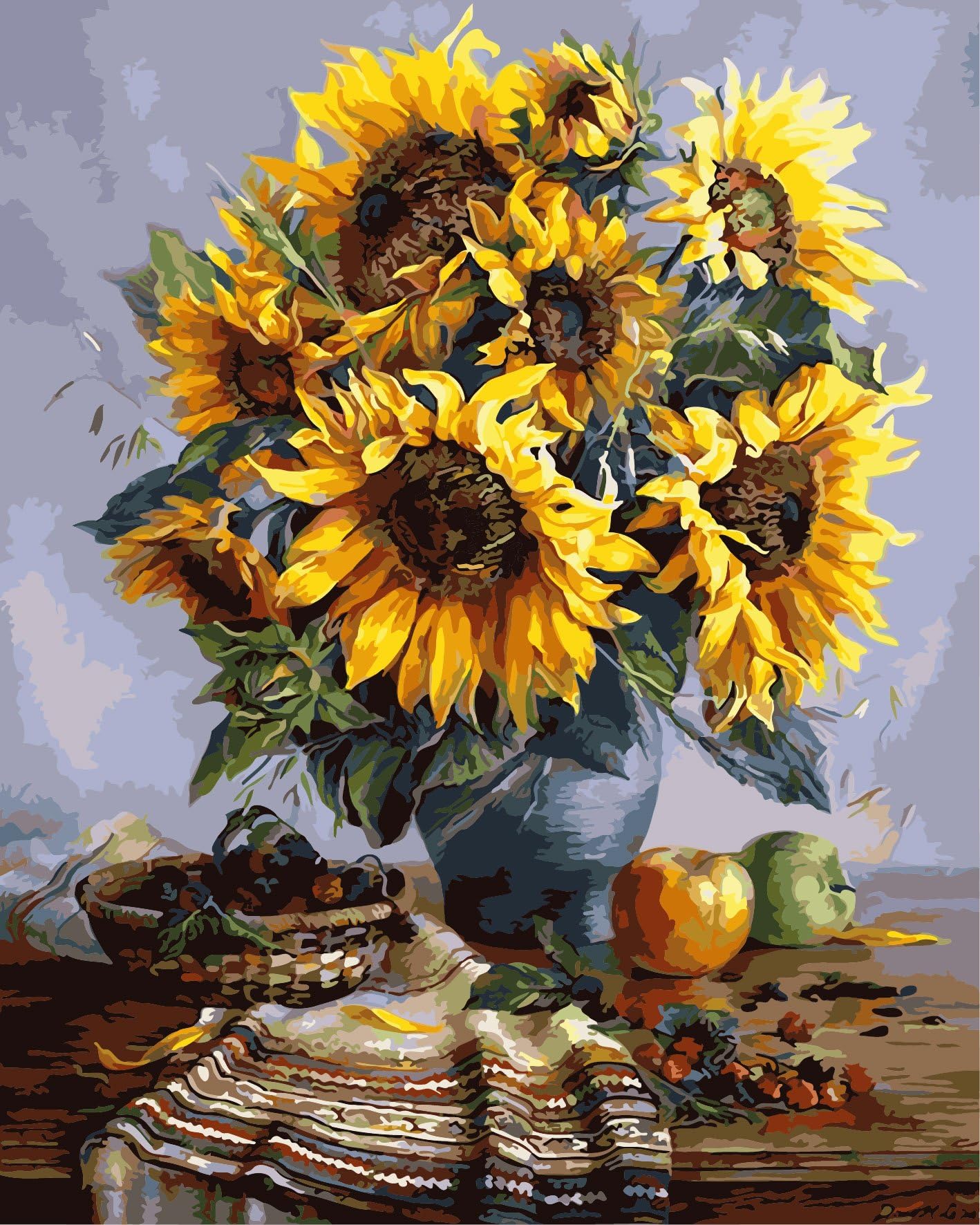 Adult Paint by Numbers Framed, Komking DIY Paint by Number Kits on Canvas Painting for Home Decoration, Beautiful Sunflower 16x20inch