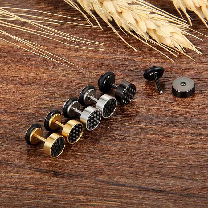 Cupimatch 4 Pairs Stainless Steel Women Stud Earrings for Men Cool Ear Plugs Piercings