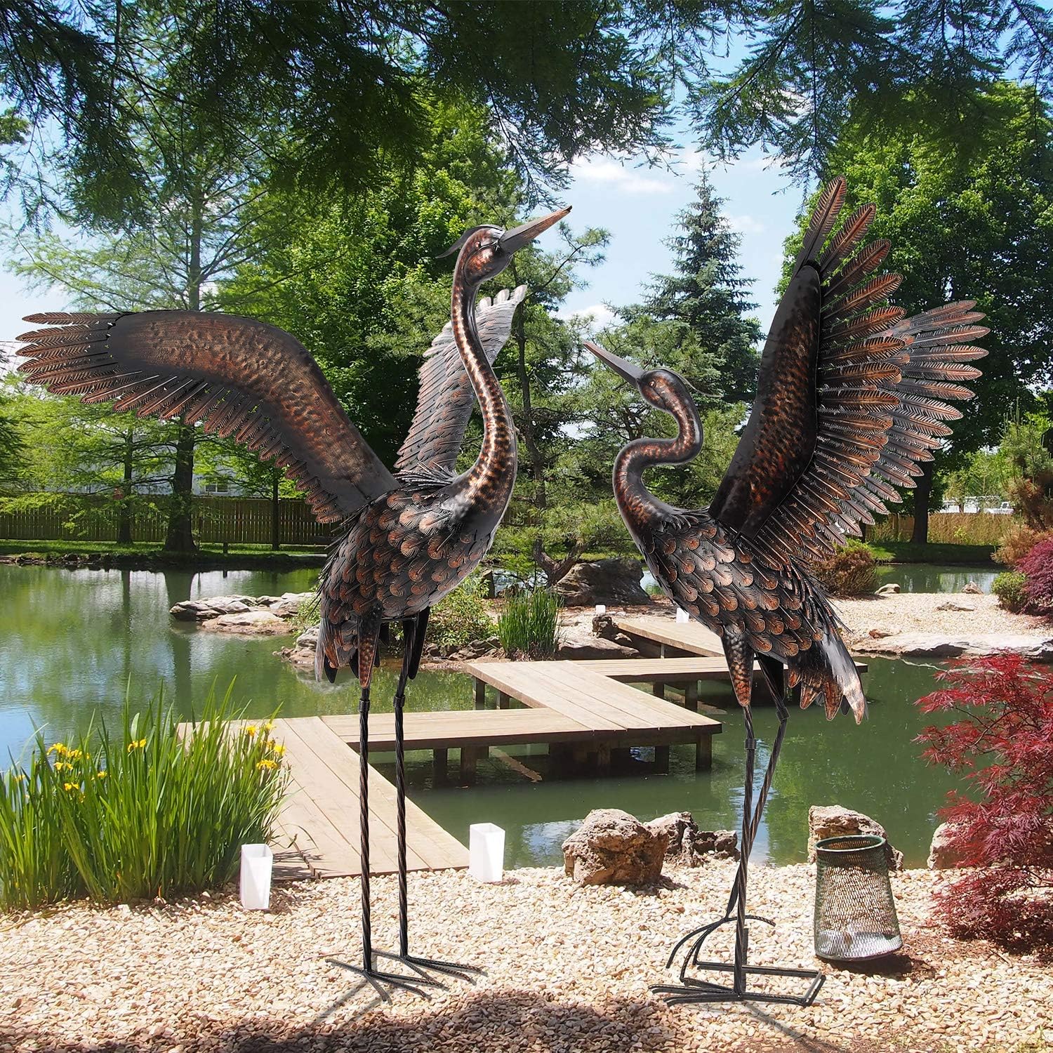 chisheen Garden Statue Outdoor Metal Heron Crane Yard Art Sculpture for Lawn Patio Backyard Decoration,46 inch (2-Pack): Home & Kitchen
