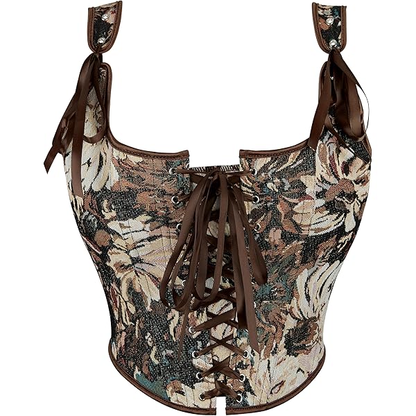 トップス malion vintage tie patchwork bustier Amazon.com: Dreay Womens Vintage Floral Print Grommet Lace