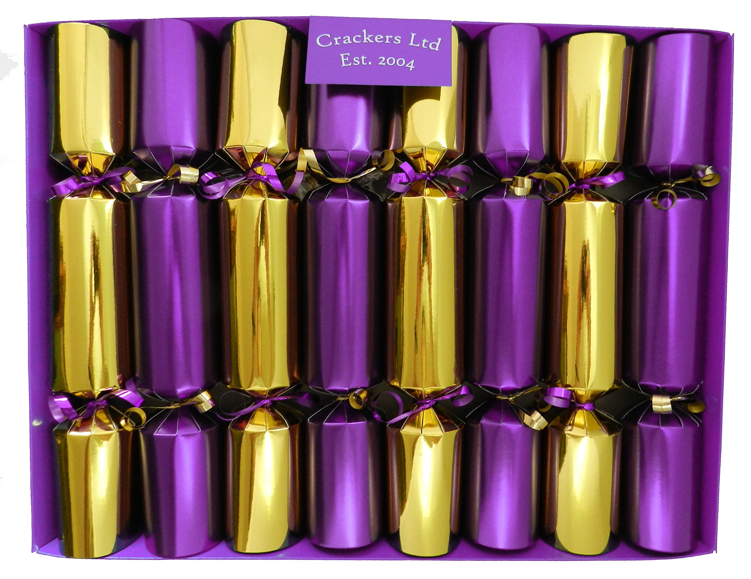 Crackers Ltd Fill Your Own Christmas Crackers - Box of 8 in Gold and Purple with matching Trim and Tags