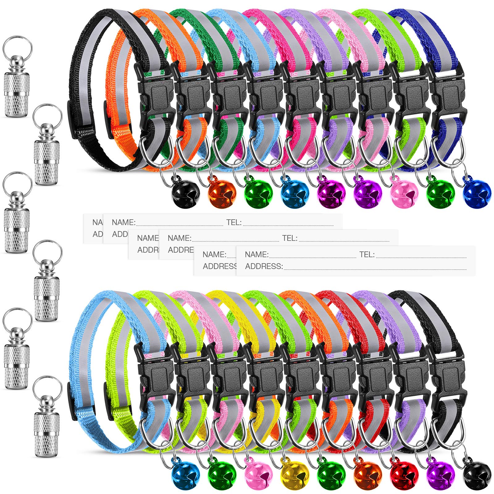 Photo 1 of 18 Piece Reflective Cat Collars with Bell Adjustable Durable Nylon Cat Collars with Safety Buckles and 6 Piece Weatherproof Metal ID Tags Pendant Anti-Lost ID Tags for Puppy Kittens