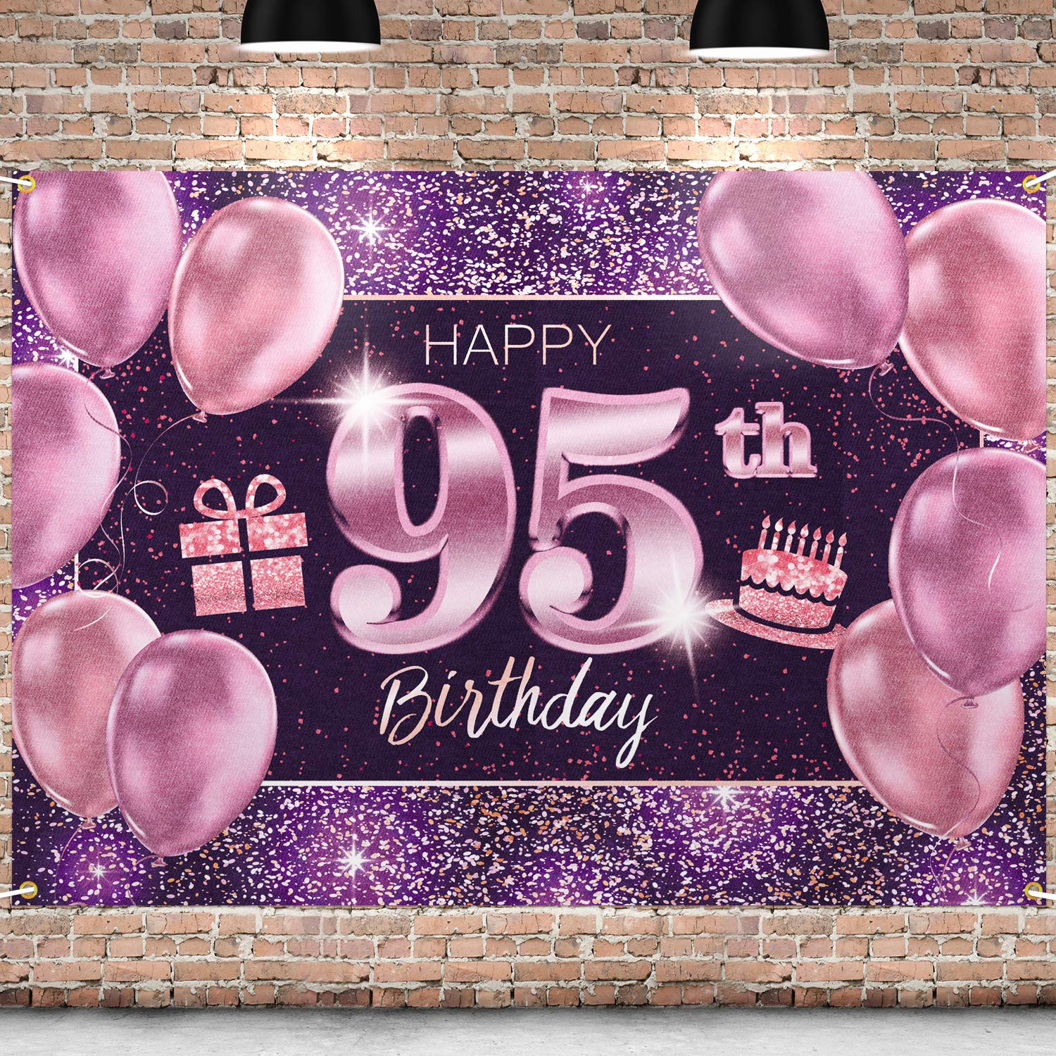 PAKBOOM Happy 95th Birthday Banner Backdrop - 95 Birthday Party Decorations Supplies for Women - Pink Purple Gold 4 x 6ft