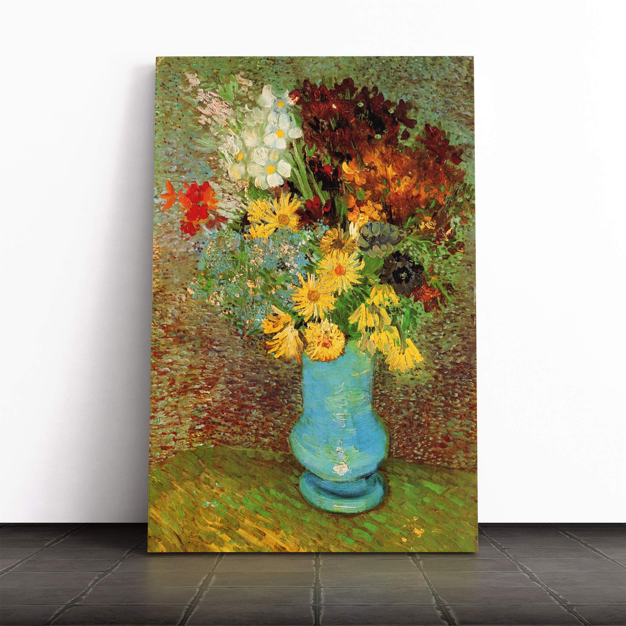 Vincent Van Gogh Vase with Daisies and Anemones Canvas Print | Gallery Wrapped 30mm Frame Wall Art | 20x14 inches | Ready to Hang | Modern Still Life Picture | Living Room Bedroom Lounge Office