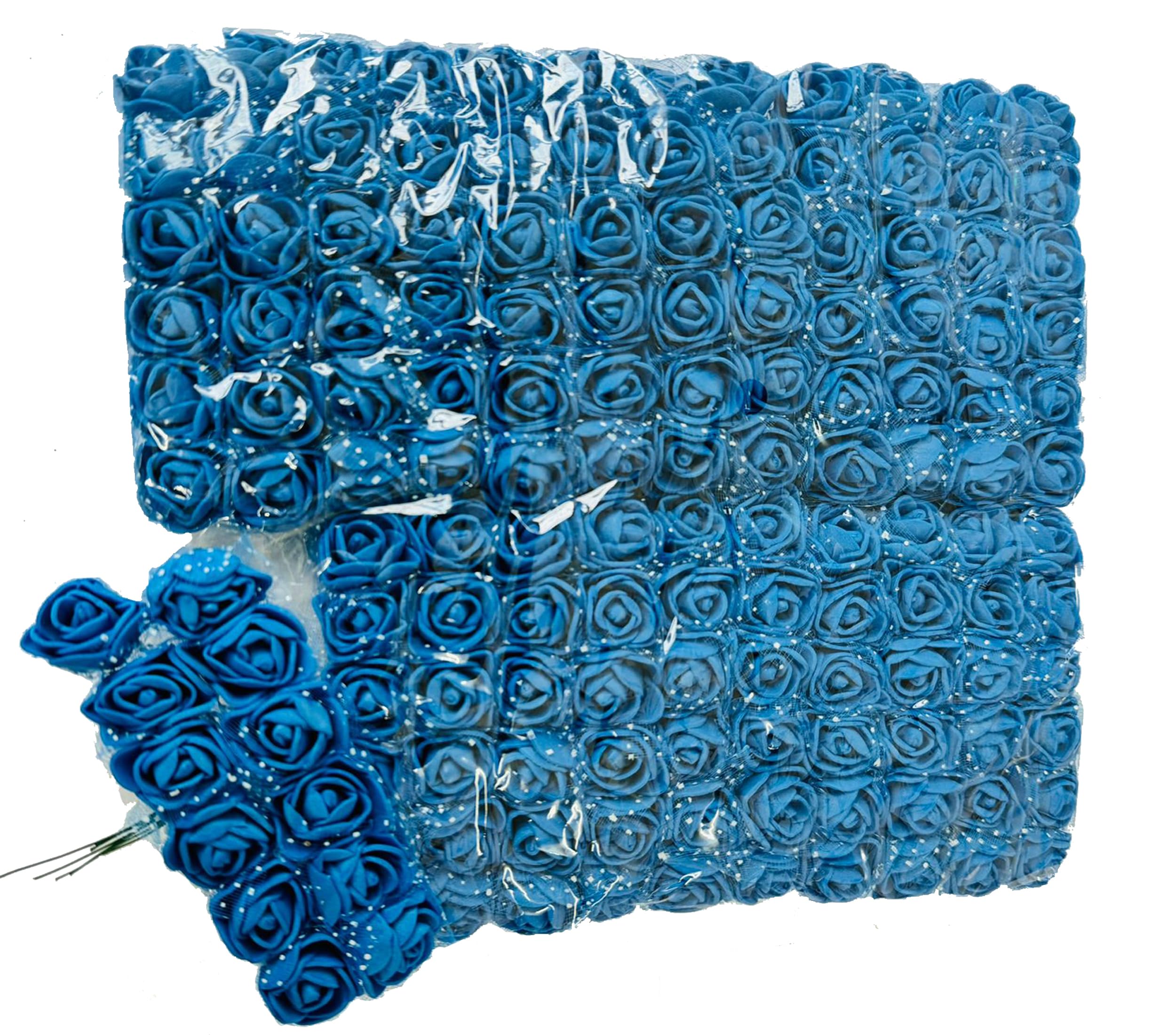 creative balloons Blue Foam Roses with Stem Lace Edge 144 Pcs Fake Flowers Artificial Roses for Decoration DIY Crafts Rose Bouquet Flower Buds Wedding Party Foam Rose Garland Pack of 1