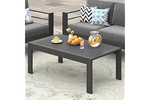 Wisteria Lane Aluminum Outdoor Patio Furniture Coffee Table, All-Weather Outdoor Metal Coffee Table, Modern Rectangle Coffee Table for Balcony, Garden, Dark Grey