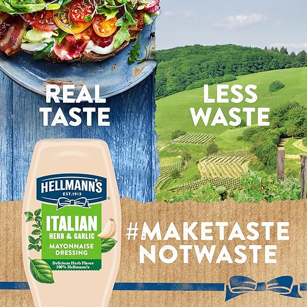 HELLMANN’S MAYONNAISE DRESSING ITALIAN HERB & GARLIC FOR A DELICIOUSLY CREAMY CONDIMENT, WITH REAL INGREDIENTS & NO ARTIFICIAL FLAVORS, 11.5 OZ