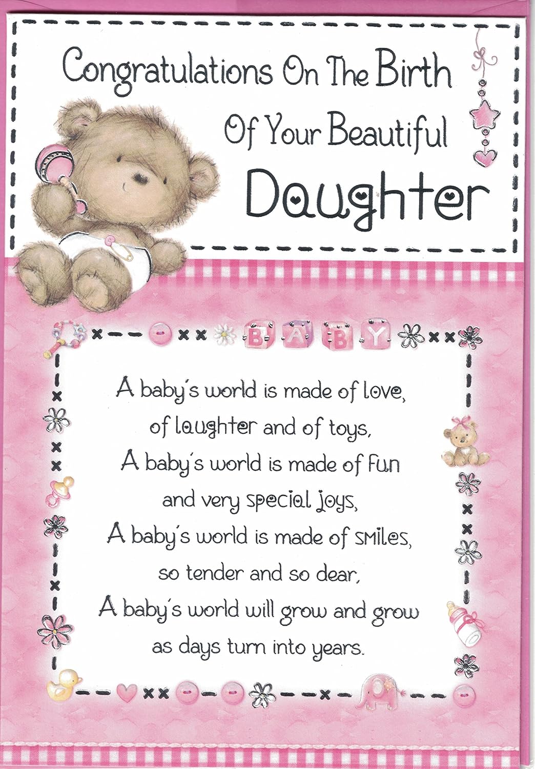 New Baby Girl Card Congratulations On The Birth Of Your Beautiful Daughter Amazon Co Uk Stationery Office Supplies