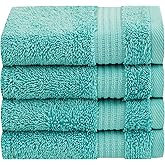 Cotton Paradise 100% Cotton Turkish Washcloth Set for Bathroom, 4 Piece Soft Absorbent Small Towels Wash Rags, Turquoise