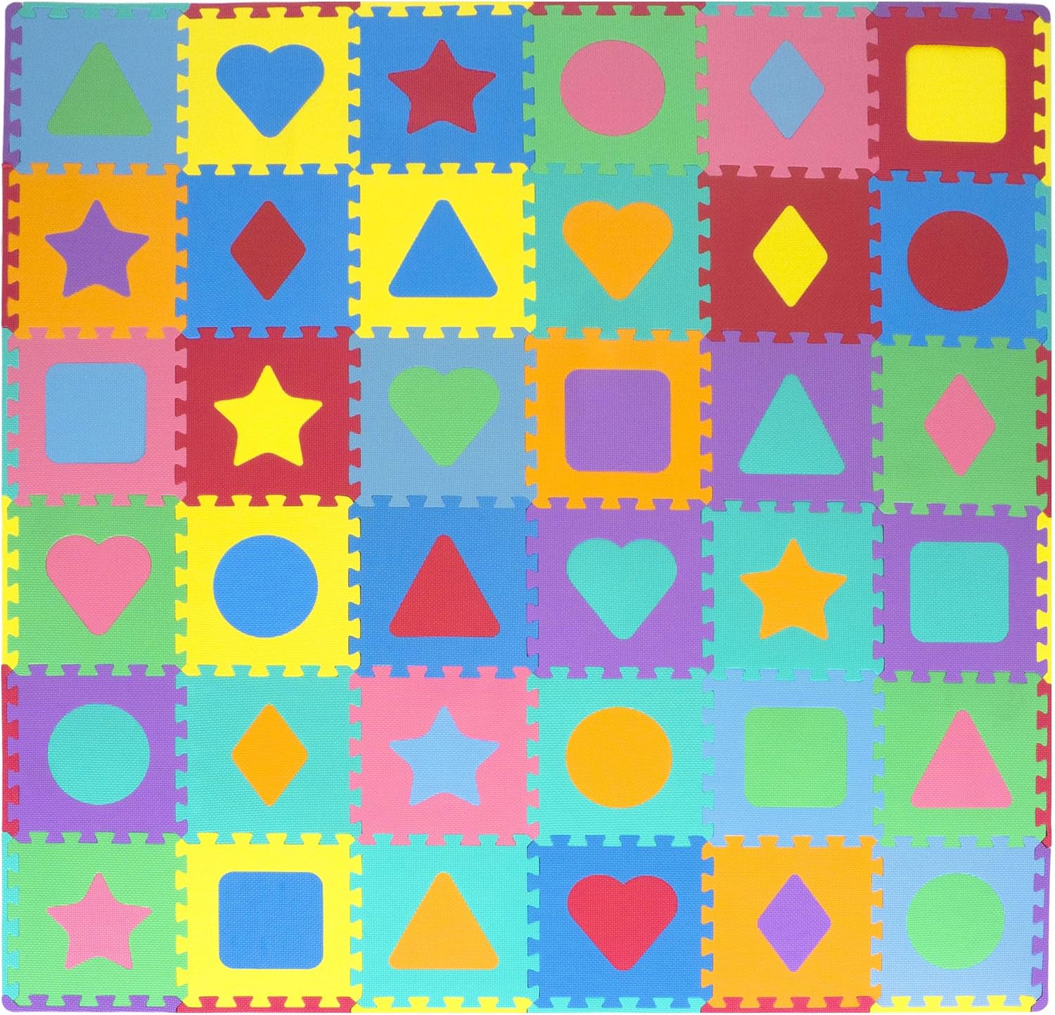 ProSource Kids Foam Puzzle Floor Play Mat with Shapes & Colors 36 Tiles, 12"x12" and 24 Borders: Sports & Outdoors