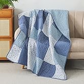 Soul & Lane Indigo Weave 50" x 60" Cotton Quilted Throw Blanket, Country Farmhouse Patchwork Throw Quilt for Couch, Lightweight Pieced Lap Quilt with Blue and White Pattern