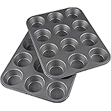 AmazonBasics Nonstick Carbon Steel Muffin Pan, Set of 2, 12 Cups Each