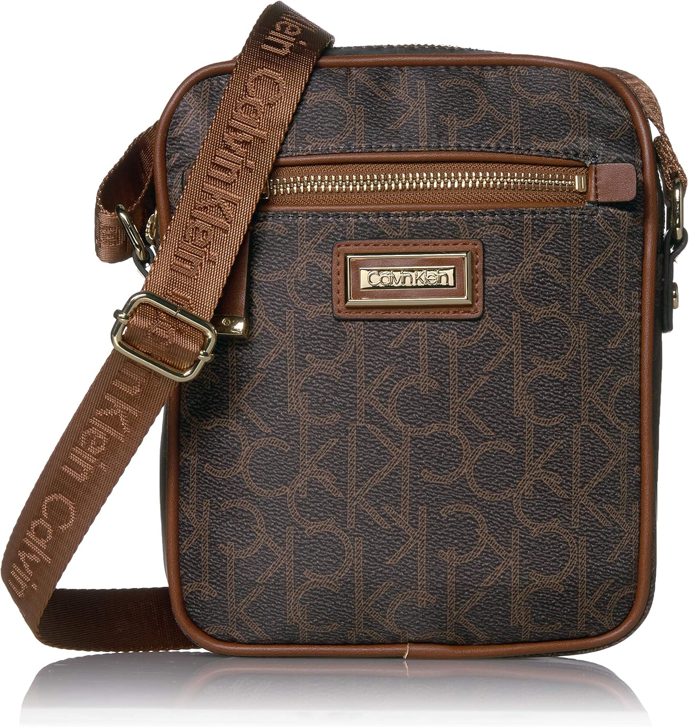 Calvin Klein Belfast Nylon North/South Top Zip Crossbody, BROWN/KHAKI