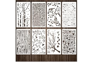 BOQON 8 Pieces Tree Texture Tree Branches Stencils for Crafts, Reusable Abstract Layering Stencil Template, Geometric Stencils Mixed Media Stencils for Painting on Wood Card Canvas DIY Home Decor (8 branch)