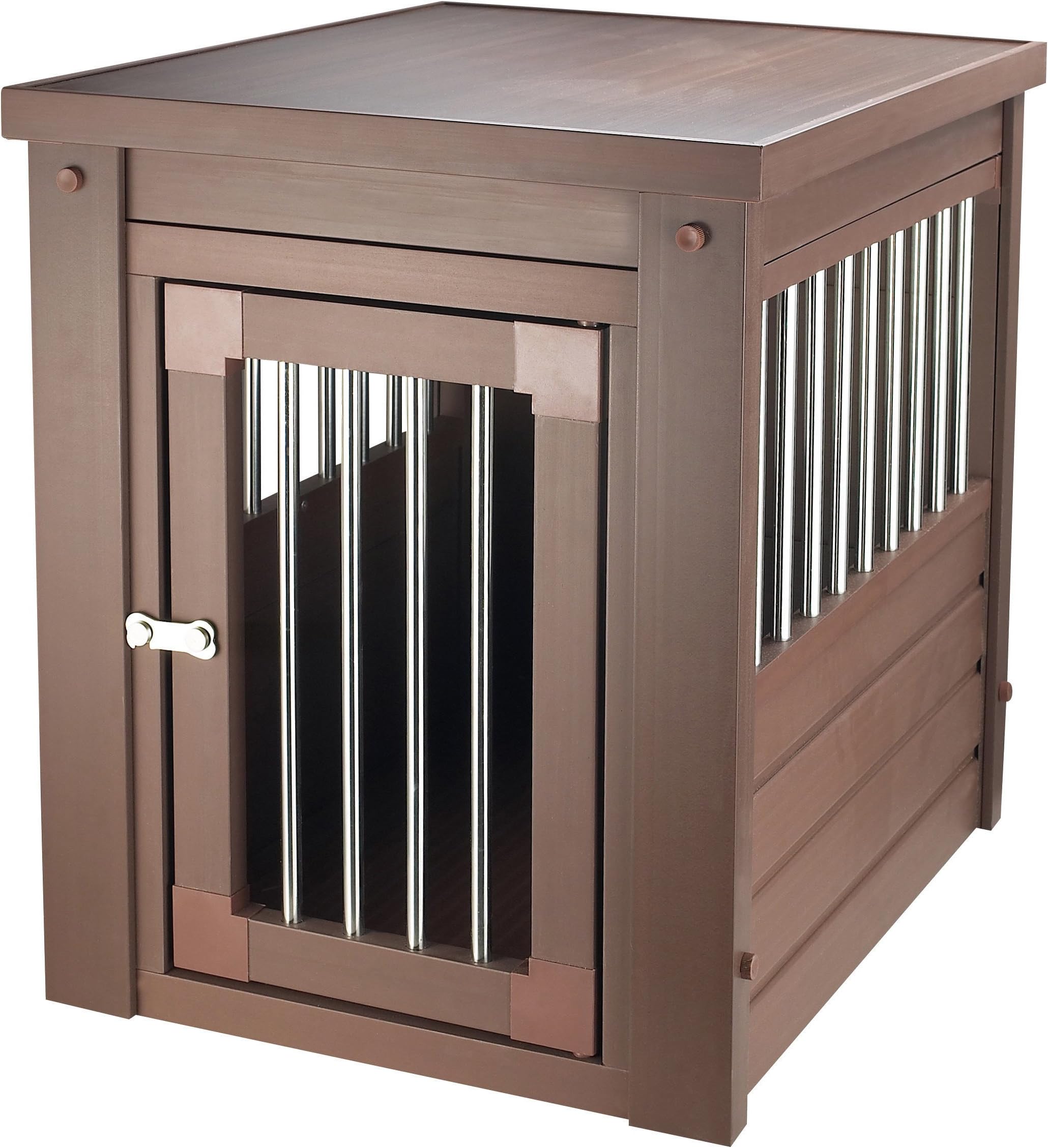 Contemporary End Table Pet Crate and Kennel with Stainless Steel Spindles - Includes Modhaus Living Pen