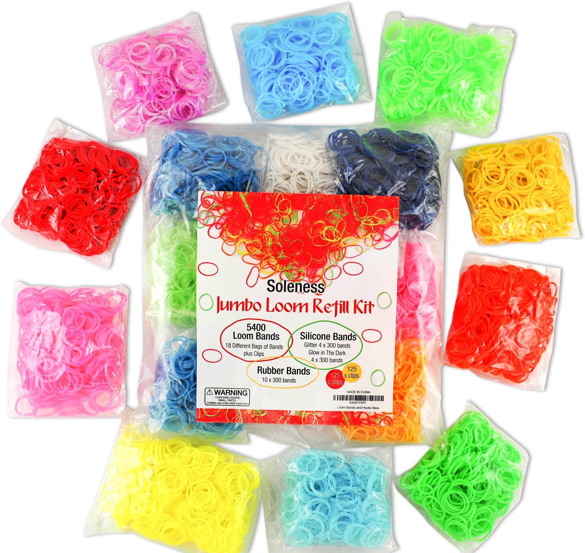 Rubber Loom Bands Refill - 5400 Rainbow Colors Bands - Glow in the Dark, Glitter Loom Bands and More