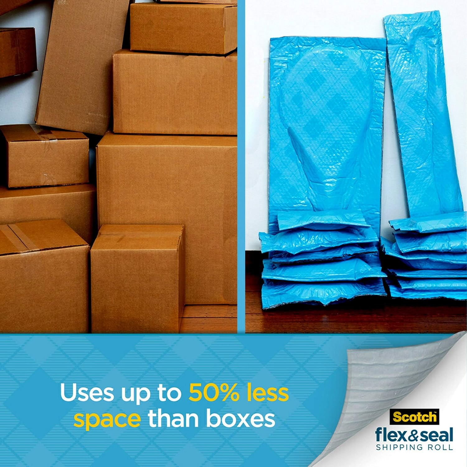 Scotch Flex and Seal Shipping Roll 50 ft x 15 in, Eliminates Time, Supplies, Waste & Space vs. Boxes, Easy Packaging Alternative to Poly Mailers : Office Products