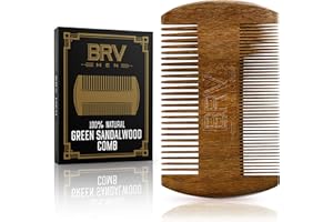 BRV MEN Beard & Mustache Comb, 100% Natural Green Sandalwood, Pocket Beard Comb with Carry Case, Wooden Beard Comb for Men For All Types and Styles of Hair & Beard