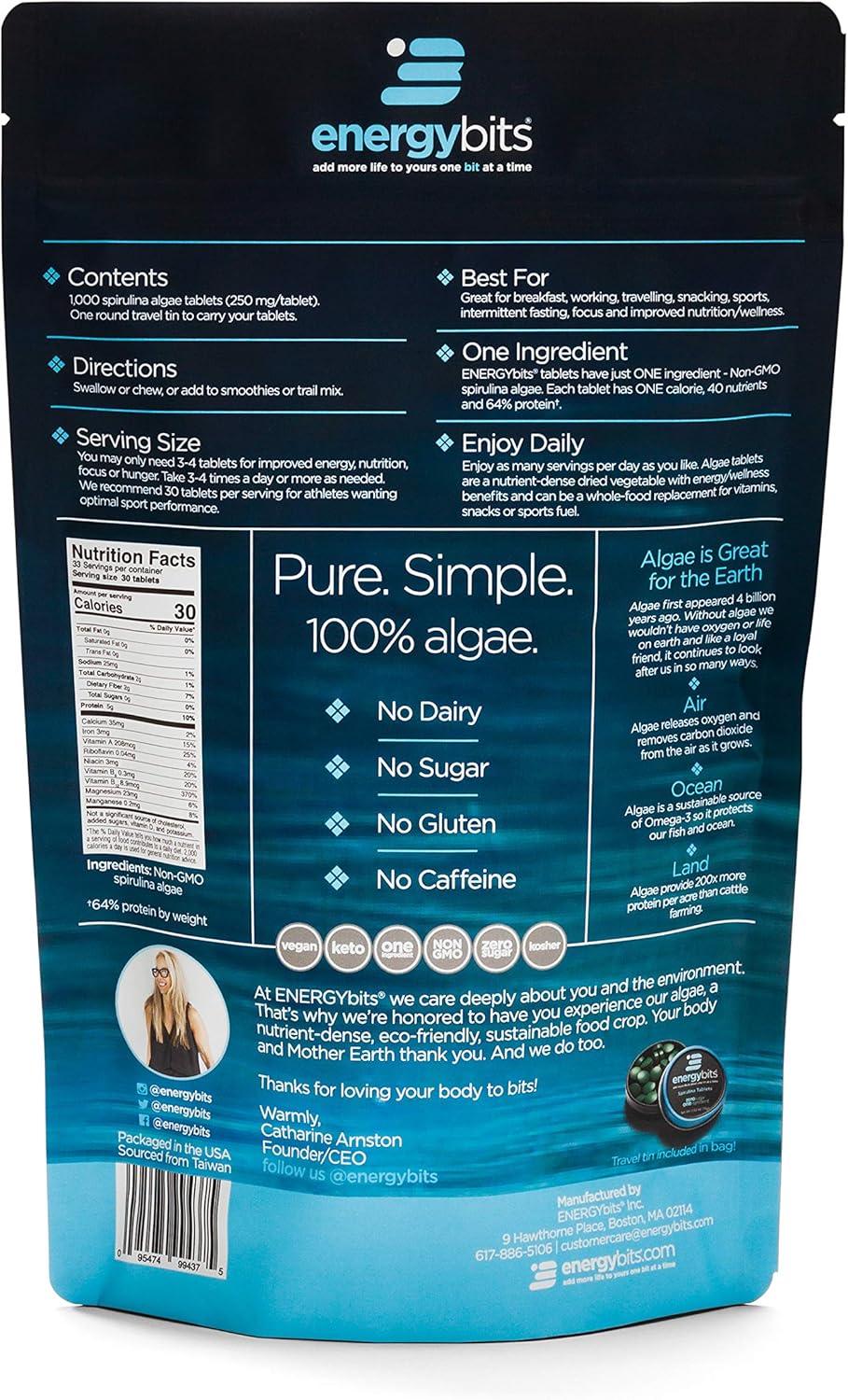 Amazon Com Energybits Pure Spirulina Tablets Bag Of 1 000 Tablets 250mg Per Tablet Non Gmo Non Irradiated Blue Green Algae Keto Vegan Superfood Health Personal Care