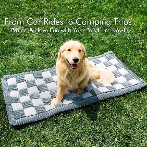 NESTLYMOLY DOG BED FOR CAR, PET TRAVEL BACKSEAT MAT FOR VEHICLE SUV TRUCK JEEP AUTOMOBILE, LARGE WASHABLE FOLDABLE NON-SLIP FUZZY SOFT COMFORTABLE COZY EXTENDER PROTECTOR COVER PAD, GREY, 24.8X54 IN