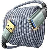 AINOPE USB Extension Cable 10FT USB 3.0 Extender Male to Female Cord Grey | 5Gbps High Data Transfer for Printer Webcam Flash Drive Hard Drive Hub Keyboard Mouse Camera Playstation Xbox and More