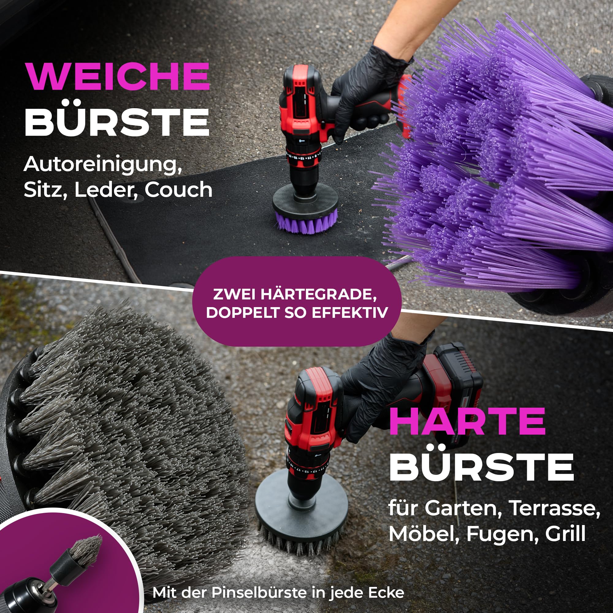 Bürstenaufsatz für Akkuschrauber 10-teilig – Drill Brush Reinigungsbürste – Bad, Küche, Auto, Fliesen, und mehr. I Reinigungsbürste Akkuschrauber I Bürstenaufsatz Bohrmaschine MONDOASE 2