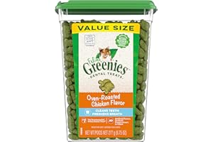 Greenies Feline Adult Natural Dental Cat Treats, Oven Roasted Chicken Flavor, 9.75 oz. Tub