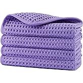 POLYTE 430 GSM Microfiber Lint Free Washcloth Face Towel, 13 x 13 in, 4 Pack (Waffle Weave)