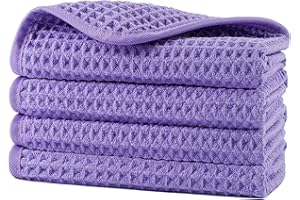 POLYTE Microfiber Lint Free Washcloth Face Towel, 13 x 13 in, 4 Pack (Waffle Weave)