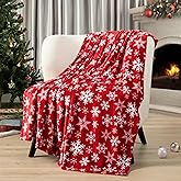 PAVILIA Christmas Throw Blanket | Red Snowflake Christmas Fleece Blanket | Soft, Plush, Warm Winter Cabin Throw, 50x60 (Red/White Snowflake)