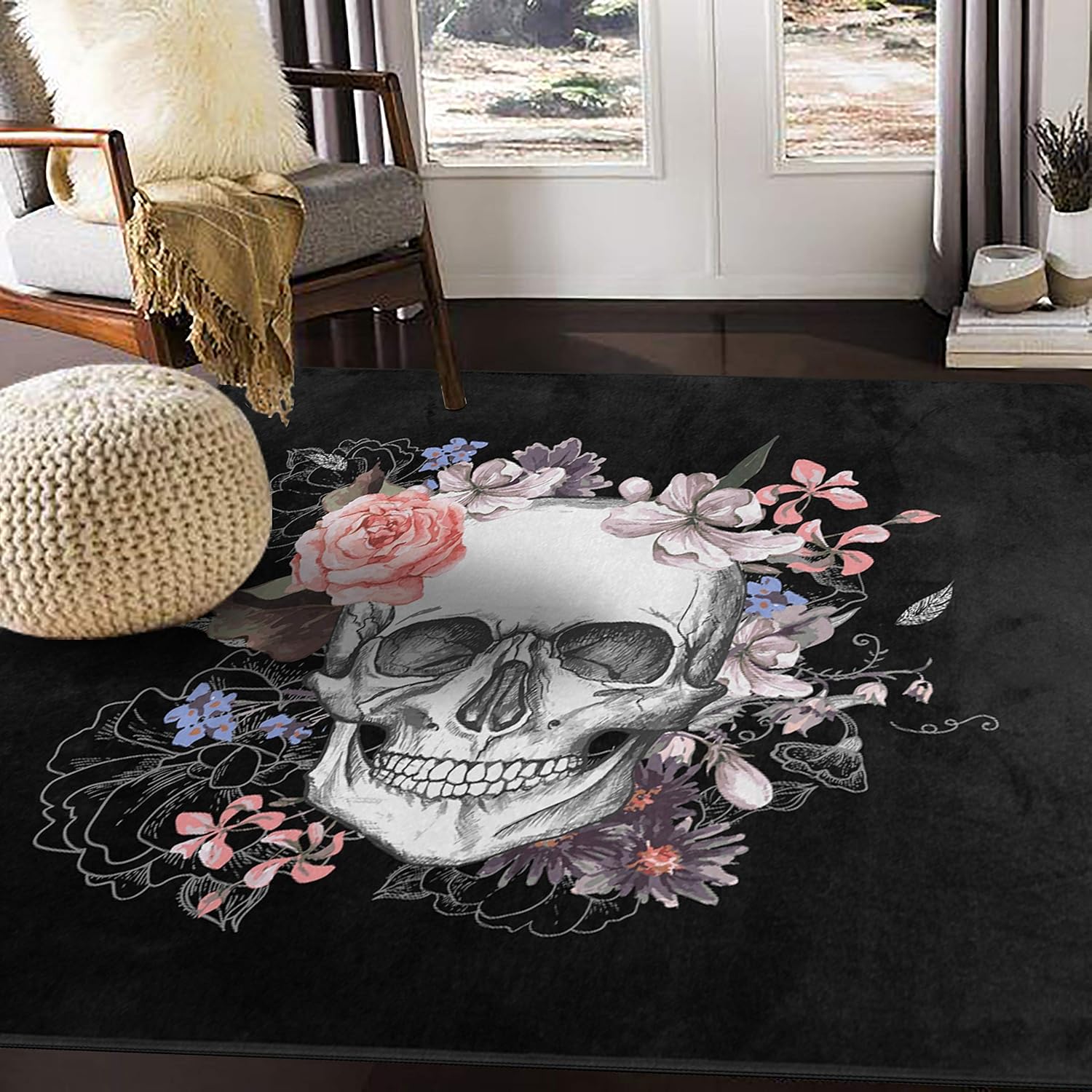 Amazon Com Alaza Day Of The Dead Sugar Skull Area Rug Rugs Carpet For Living Room Bedroom 7 X5 Furniture Decor