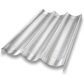 USA Pan Bakeware Aluminum Perforated Nonstick French Baguette Bread Pan, 3-Loaf