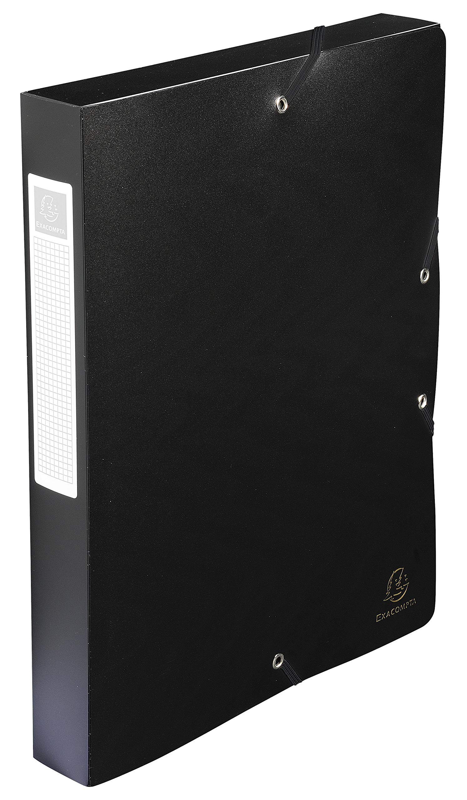 Exacompta - Ref 59781E - Uni PP Elasticated Filing Box - 250 x 330mm in Size, Suitable for Holding A4 Documents, 40mm Spine, Opaque Polypropylene, Spine Label - Black