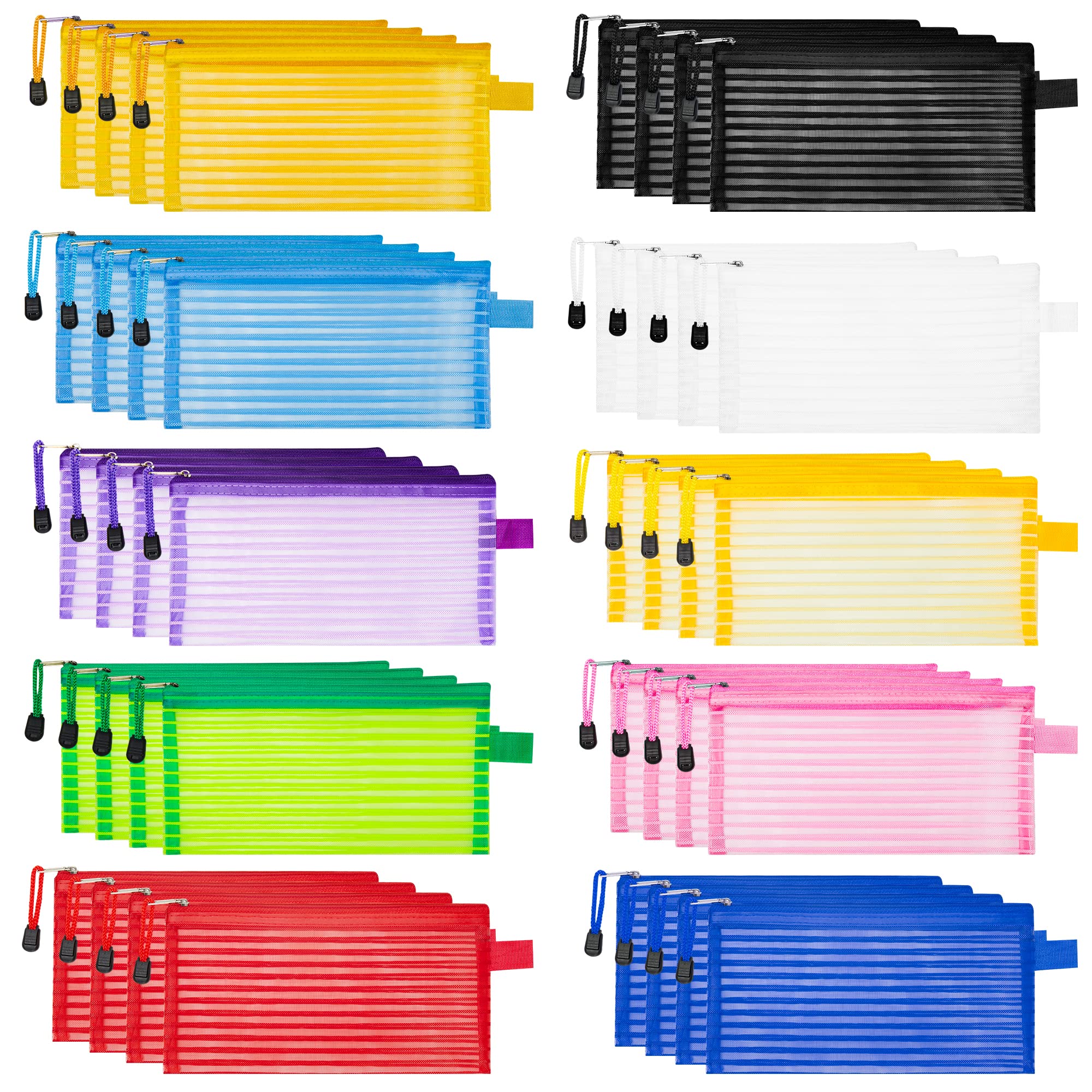 JARLINK 40 Pack 10 Colors Zipper Mesh Pouch, Storage Pencil Pouches, Multipurpose Pencil Pouch Bulk for School and Office Supplies, Cosmetics Travel Accessories, Multicolor