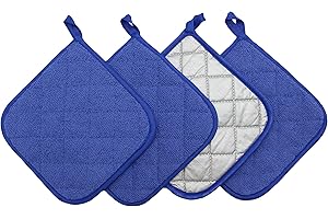 GQZLUCK Cotton Pot Holders Cotton Made Machine Washable Heat Resistant Everyday Kitchen Basic Terry Pot Holder, Hot Pads, Trivet for Cooking and Baking Set of 4 (Dark Blue)