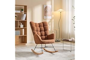 Wpond TeddyVelvet Rocking Armchair, Rocking Teddychair with Bigger Backrest & Pocket, Upholstered Accent Armchair, Modern Glider Rocker Chair for Living Room Bedroom Balcony